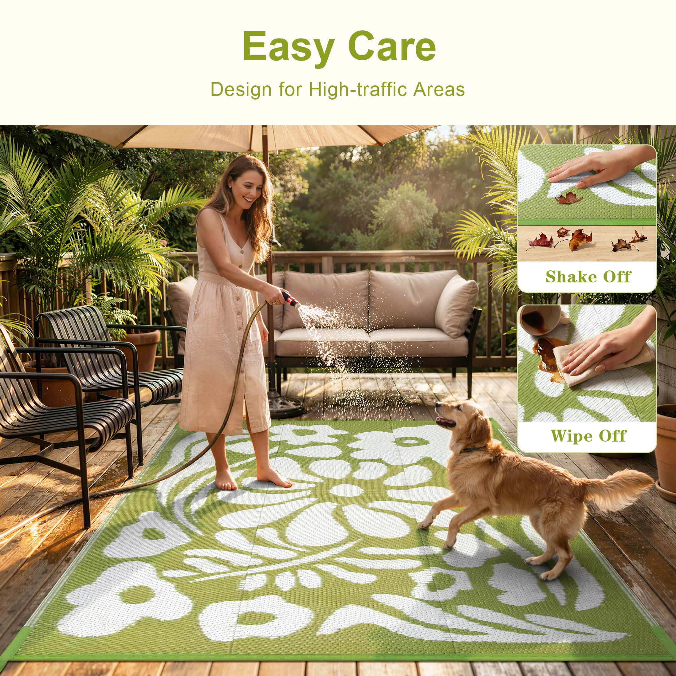 Moynesa 6'x9' Outdoor Rugs Waterproof, Plastic Straw RV Rugs for Outside, Large Portable RV Outdoor Rugs for Camping, Reversible Flower Picnic Mat for Camper Garden Tent