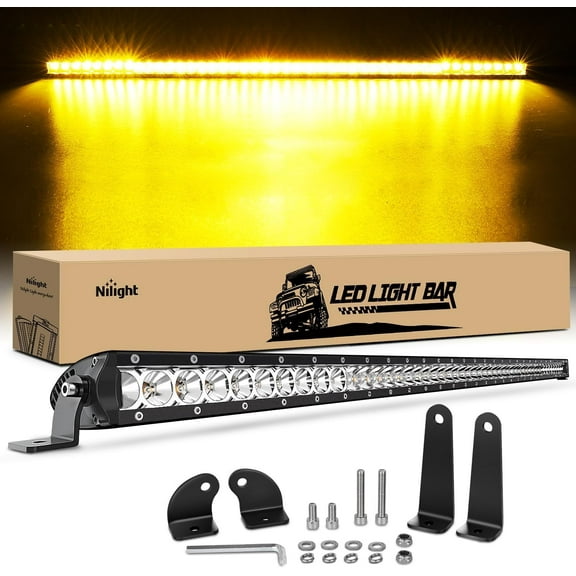 Nilight 41 Inch Amber Single Row Led Light Bar Super Slim 200W Spot & Flood Combo Driving Off Road 3D LED Fog & Driving Light Roof Bumper Light Bars for Trucks Ford Boat ATV UTV, 2 Years Warranty