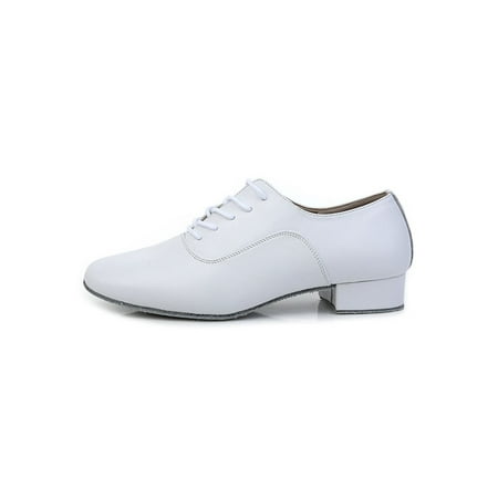 

Ritualay Mens Leather Ballroom Shoes Split Sole Walking Practice Latin Jazz Dance Sneakers White (furry sole) 7.5