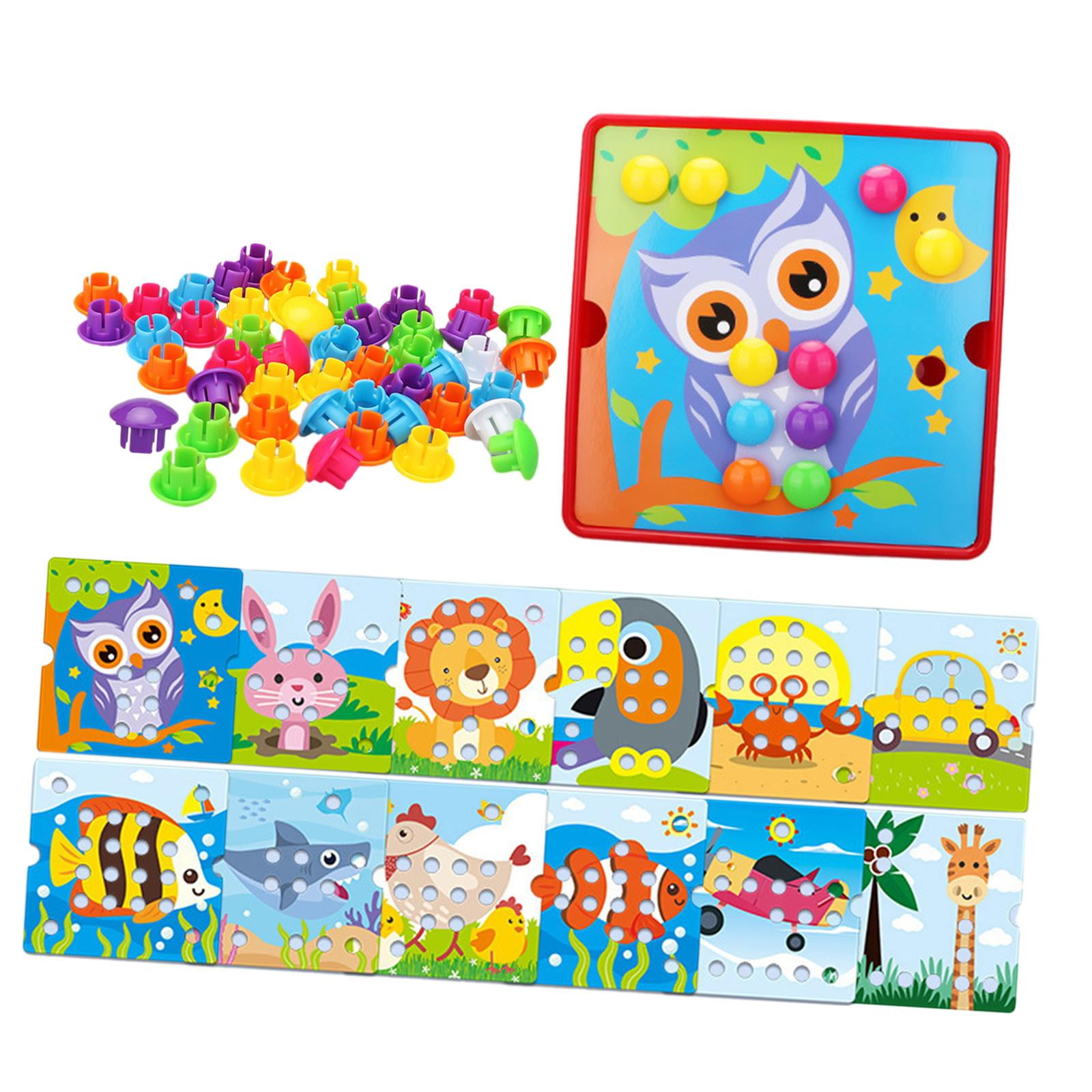 yotijay Assorted Color Mosaic Pegboard Educational Toys, 46 Buttons and 12 Pictures with E