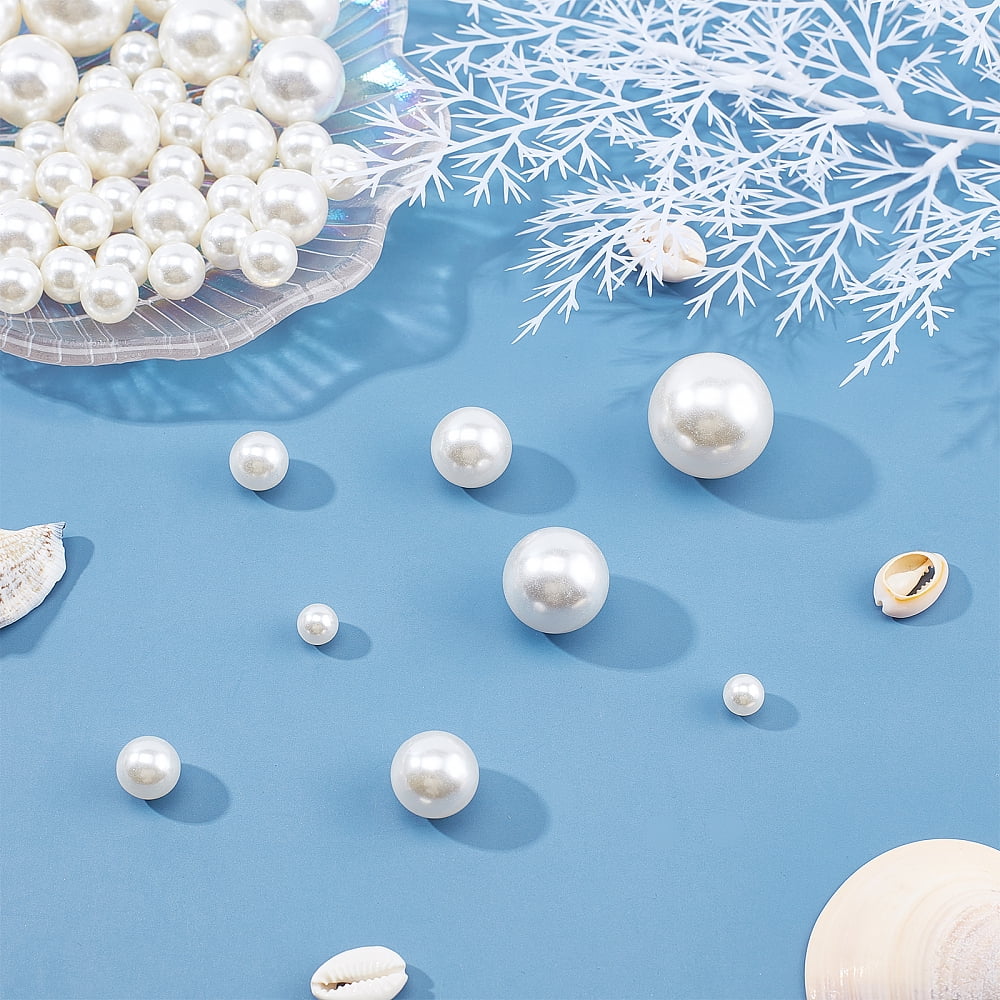 1box Resin Imitation Pearl Beads No Hole/Undrilled Round White 7.5~25mm 214pcs/box