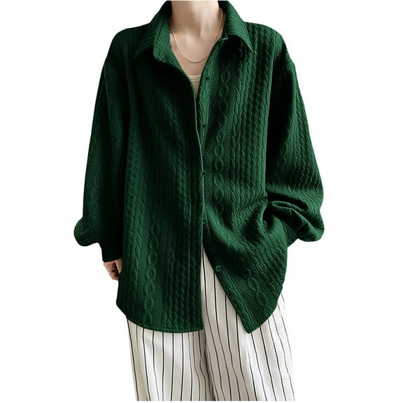 ClodeEU Blouse for Women ,Long Sleeve Button Down Shirt,Casual Lapel Collared Top,Basic Top Outerwear Army Green,Womens Plus L