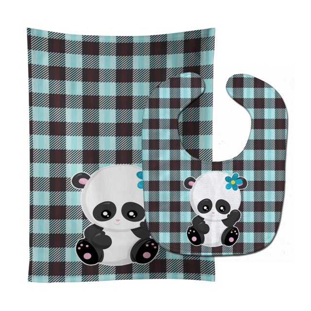 "Treasures Baby Bib & Burp Cloth, Panda on Plaid, Large" Caroline's Treasures BB6800STBU