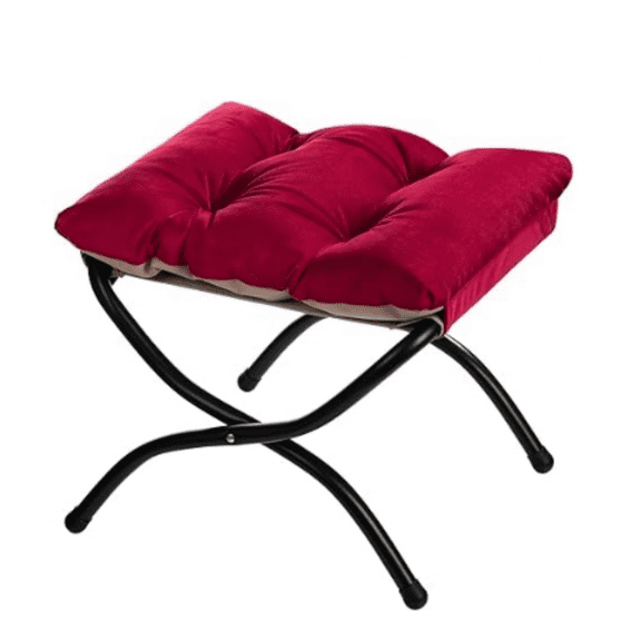 Folding Footrest Stool, Upholstered Small Foldable Ottoman, Accent Padded Sofa Foot Stool for Lazy Chair, Metal Frame Portable Foot Rest Ottoman for Living Room, Bedroom, Burgundy