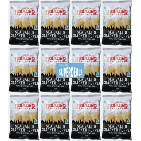 Boulder Canyon | Sea Salt & Cracked Pepper | Kettle Style Potato Chips| 1.5 Ounce | Pack of 12 Bundled by SUPERDEALS with Mystery Bonus Gift