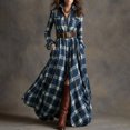 thumbnail image 2 of QATAINLAV Plaid Maxi Dress for Women Long Sleeve Pastoral Style Lapel Dresses Long Button Down Western Retro Shirts Dress with Pu Belt and Pockets, 2 of 7