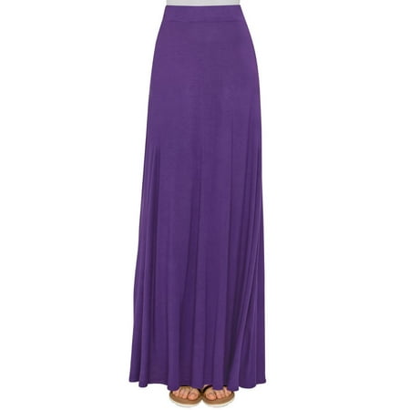 Elastic Womens Skirt - MBJ WB1434 LL WDR1434 Womens Solid Maxi Skirt with Elastic Waist Band L DARK_PURPLE