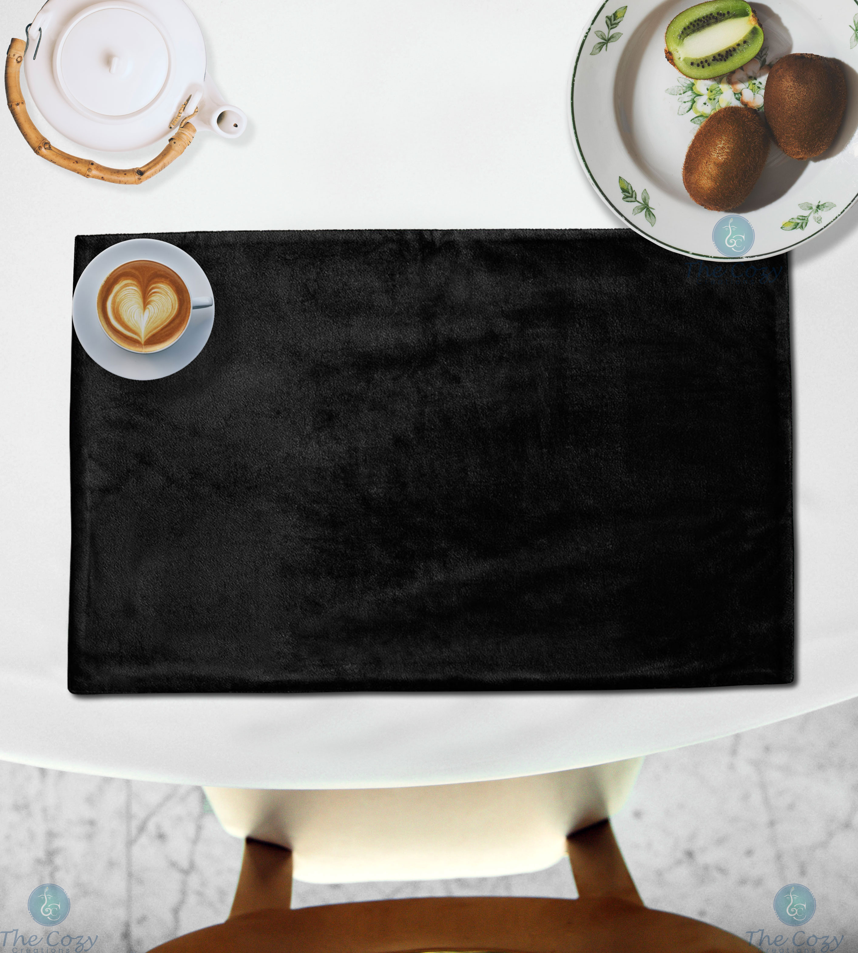 The Cozy Creations Set of 32 Placemats, Velvet Place Mats for Kitchen Table Indoor/Outdoor, Washable Dining Table Decor Placemats, Black Velvet Placemat, 13x18 Inch