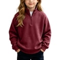 thumbnail image 5 of DJDLJWCJ Boys Sweatshirts Quarter Zipper Long Sleeve Pullover Sweatshirt Lightweight Solid Color Tops Wine Size 9, 5 of 9