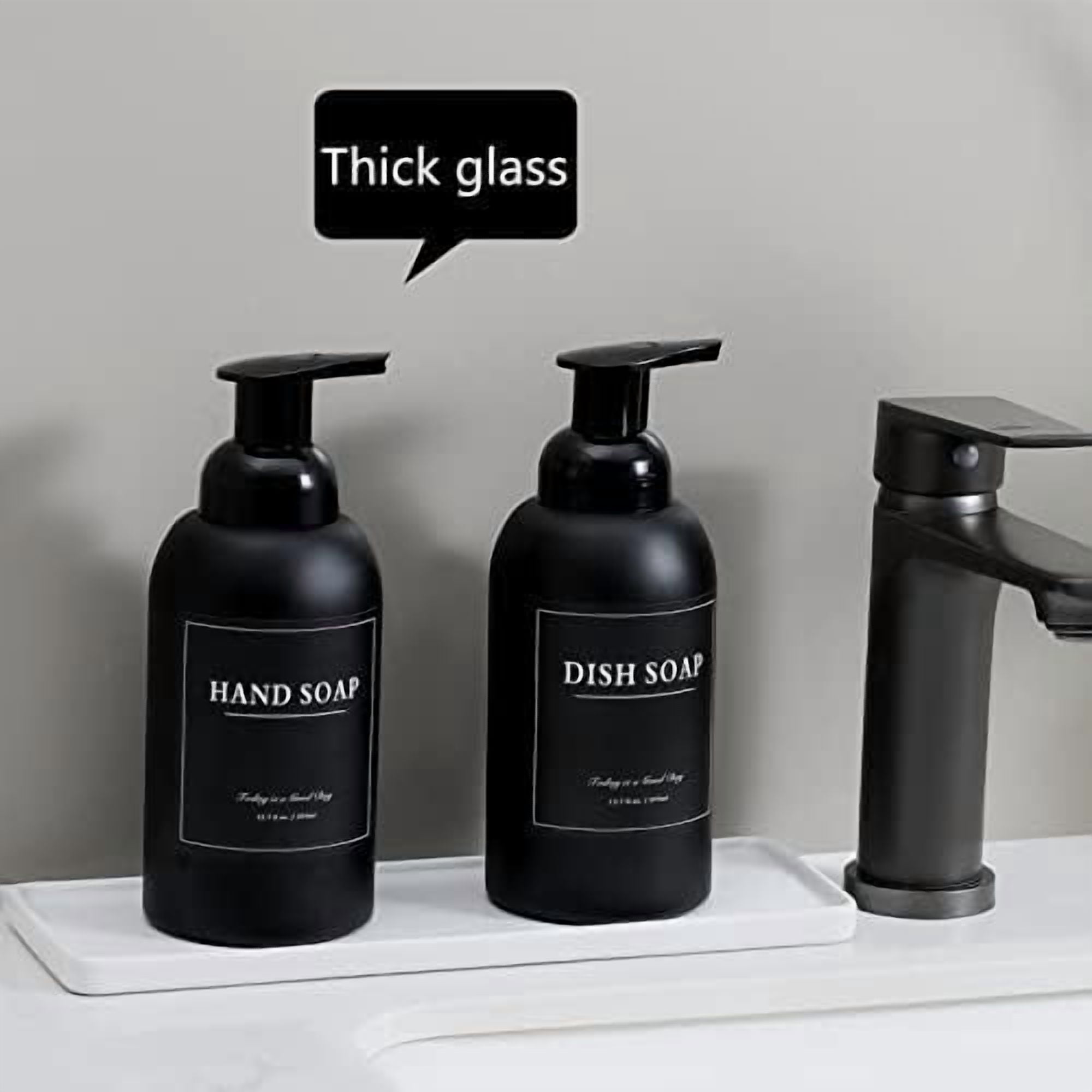 Hasako 2 Pack Foaming Thick Glass Foam Hand Soap Dispenser for Bathroom or Kitchen Sink, 13 oz Pump Bottles for Hand soap, Body Wash, Matte Black