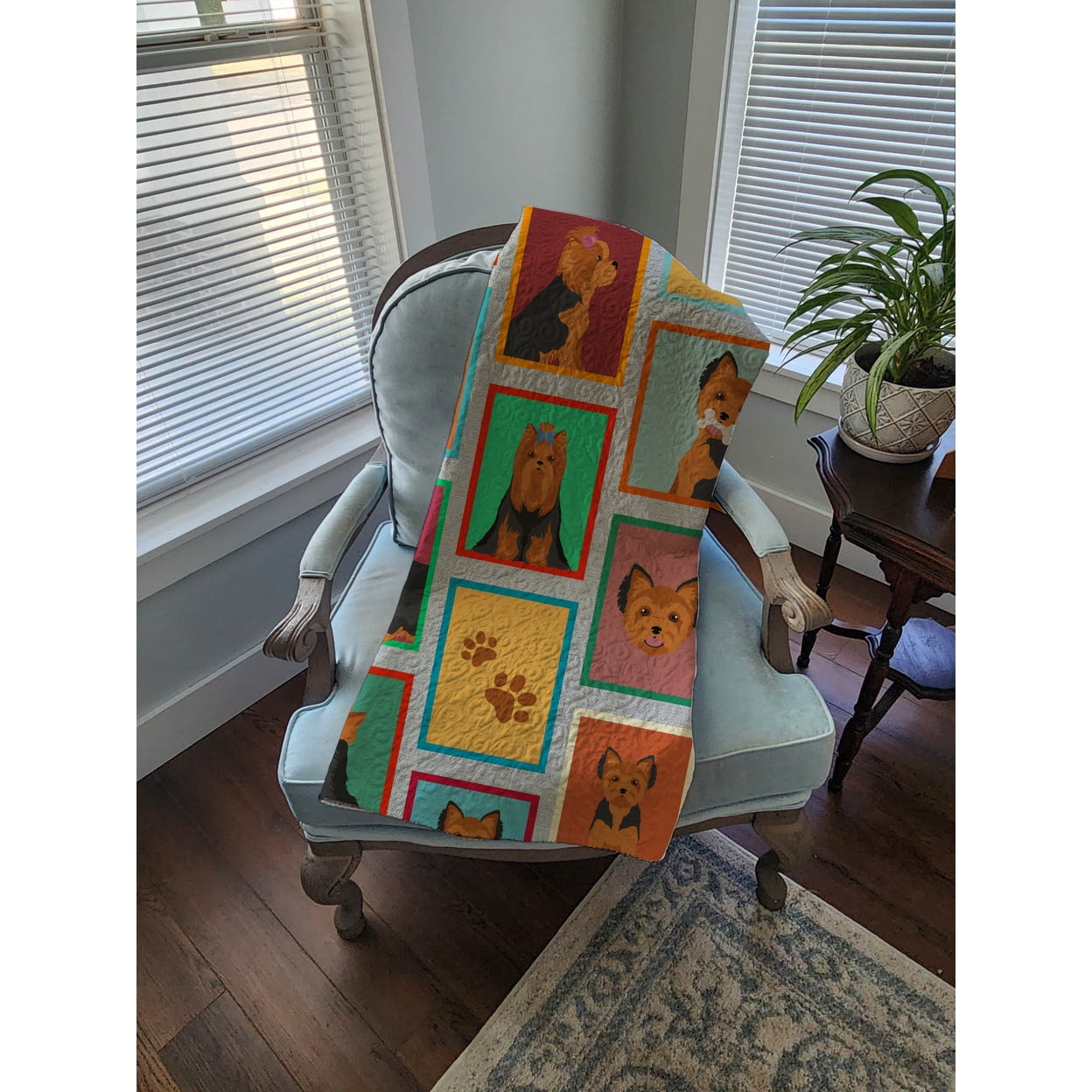 Lots of Black and Tan Yorkie Quilted Blanket 50x60