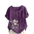 thumbnail image 2 of iHengLiXing Plus Size Spring Tops for Women 2025 Dressy Casual Women Casual And Linen Top Printed Short Sleeve Button Tunic T-shirt Blouse Purple XXXXL, 2 of 5