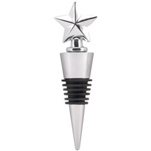 4 1/8 Inch Smooth Chrome Bevel Star Design Wine Bottle Stopper