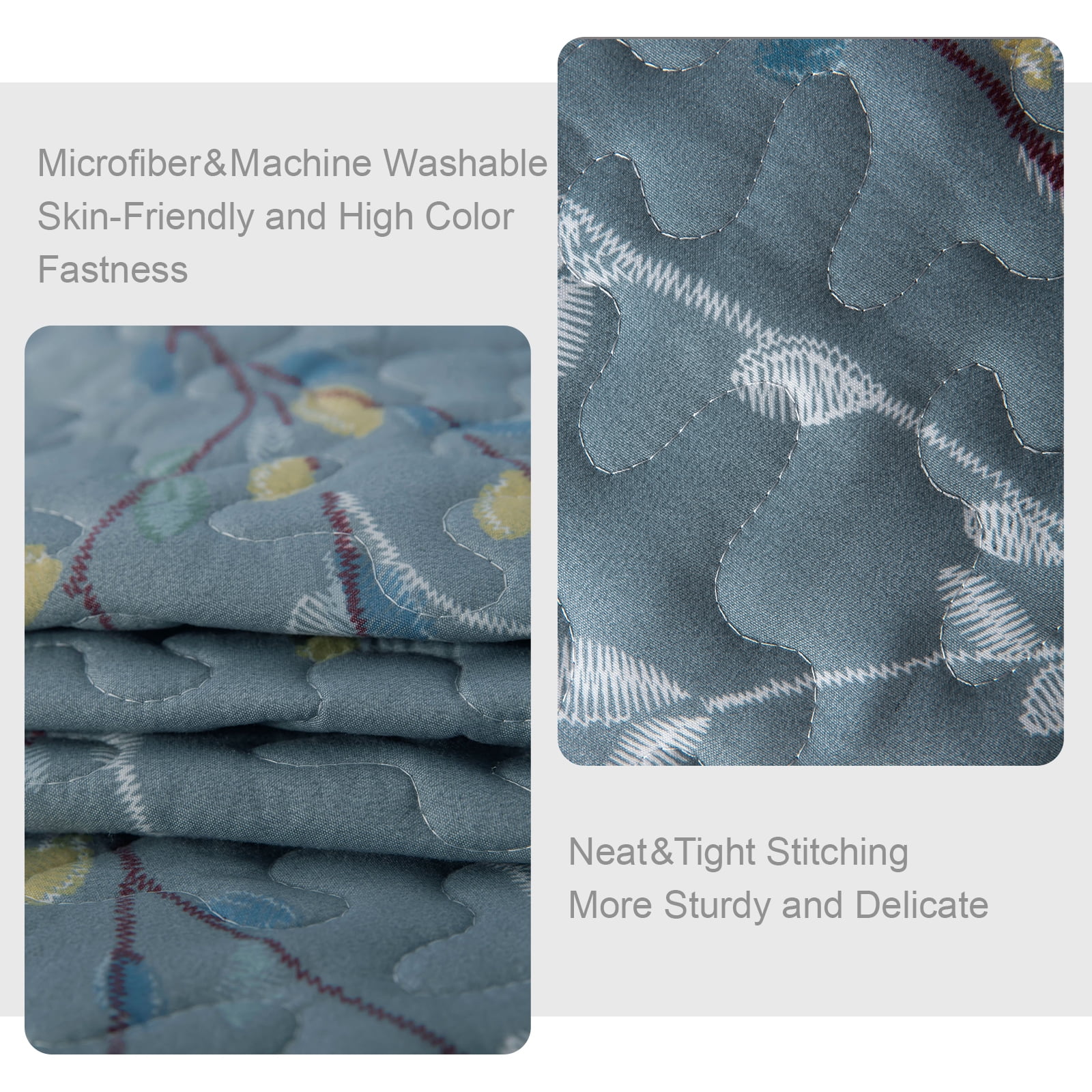 Exclusivo Mezcla Microfiber Queen Size Quilt Set, 3 Pieces Lightweight Bedspreads/ Coverlet/ Bedding Set with 2 Pillow Shams, Floral Branches Pattern (96"x 92", Blue)