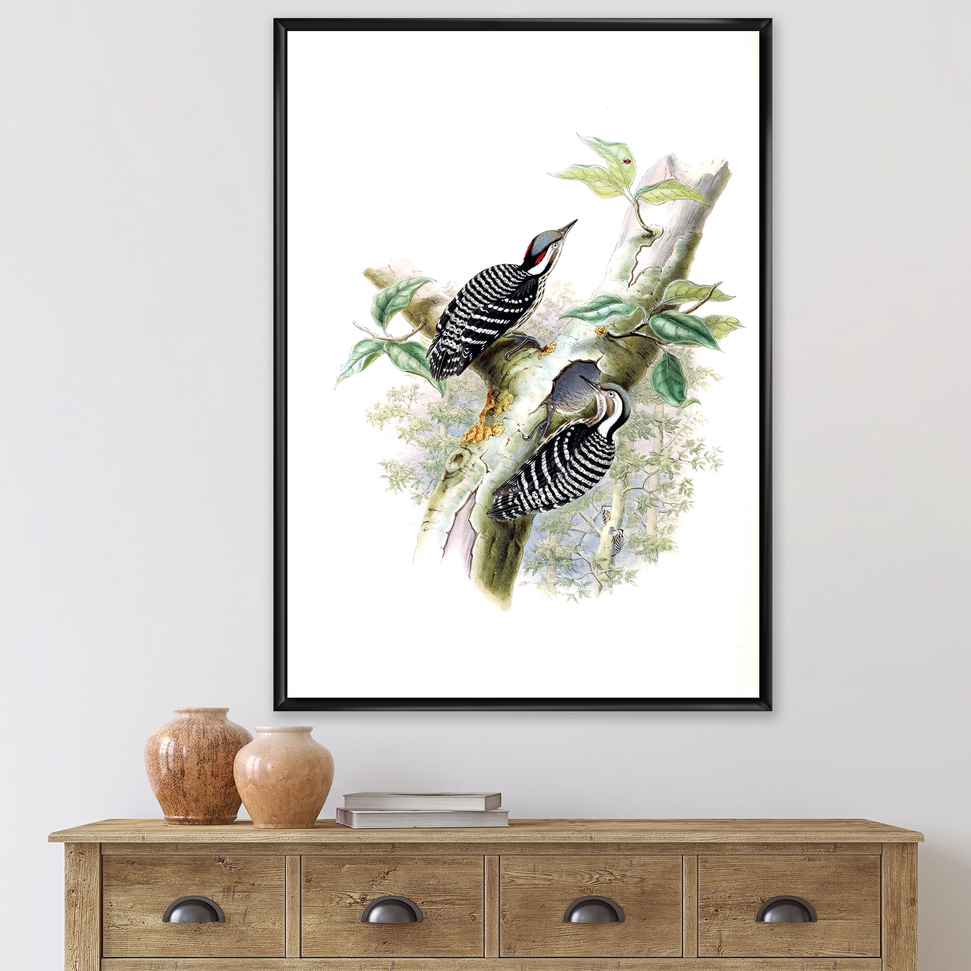Ancient Birds In The Wild V 16 in x 32 in Framed Painting Canvas Art Print, by Designart
