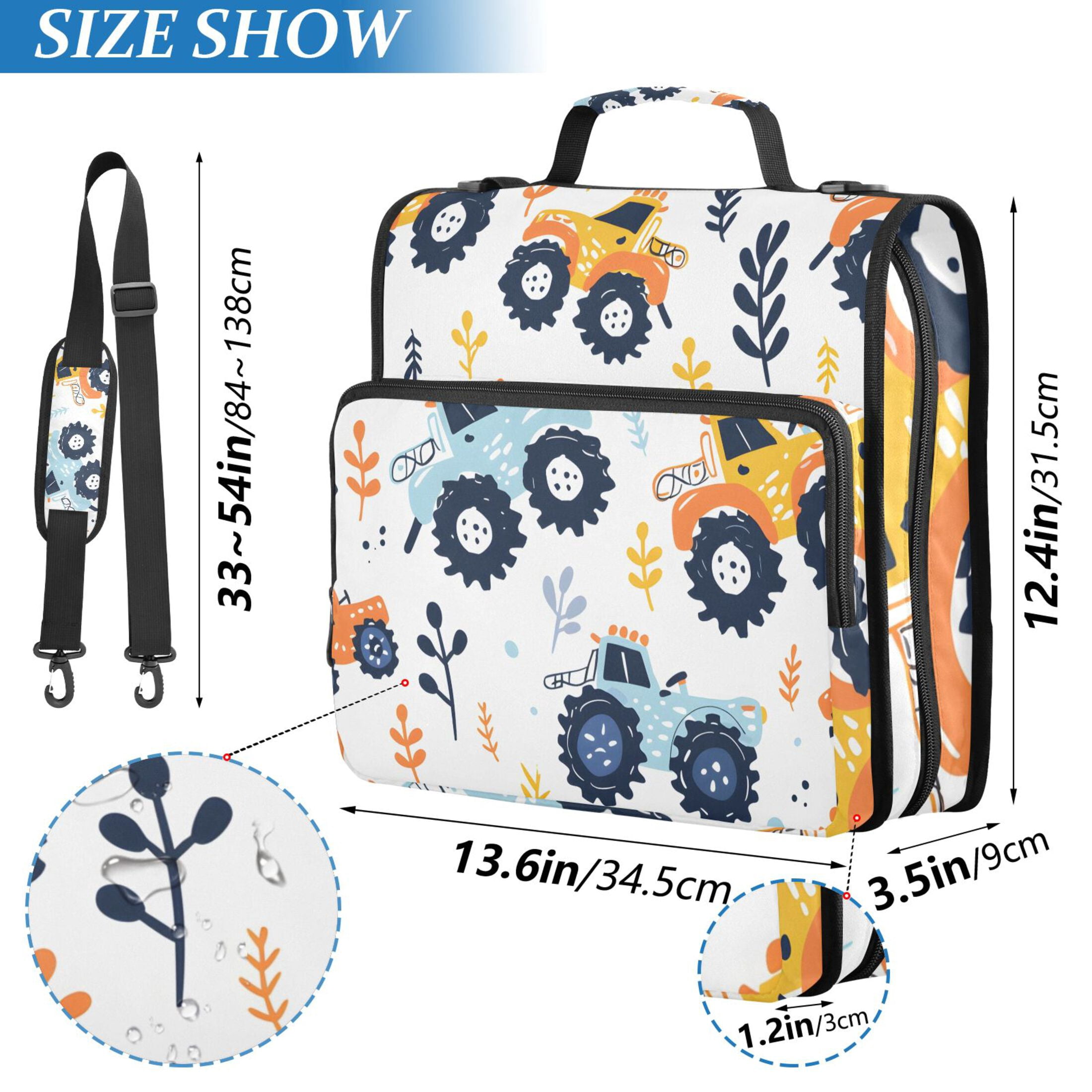 3 Ring Zipper Binder with Shoulder Strap Waterproof Trapper Keeper 2 Inch D-Ring 500 Sheets Capacity Cartoon Monster Truck