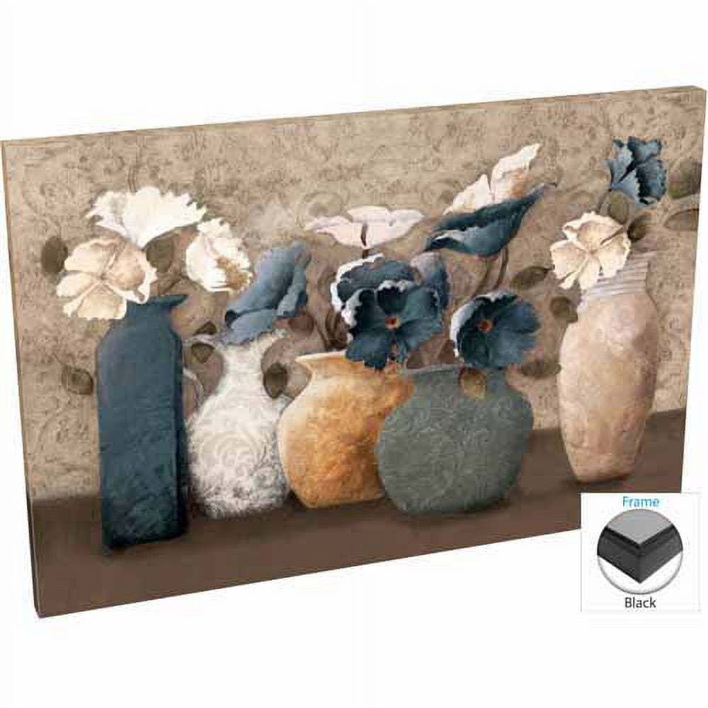 Textured Patterned Flower Pots Painting Blue, Framed Canvas Art by Pied Piper Creative