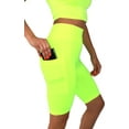 thumbnail image 3 of Solid Neon colored High Waist Athletic Seamless Biker Shorts with Side Pocket, 3 of 3