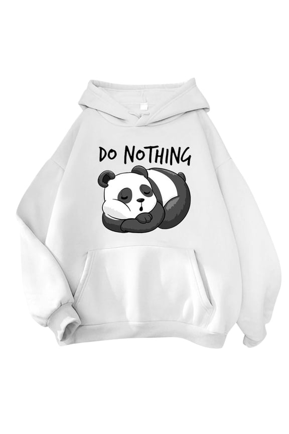 Women Hoodies & Sweatshirts Panda Cute Cartoon Bear Print Long Sleeve Hooded With Pockets Lightweight Pullover Sweaters