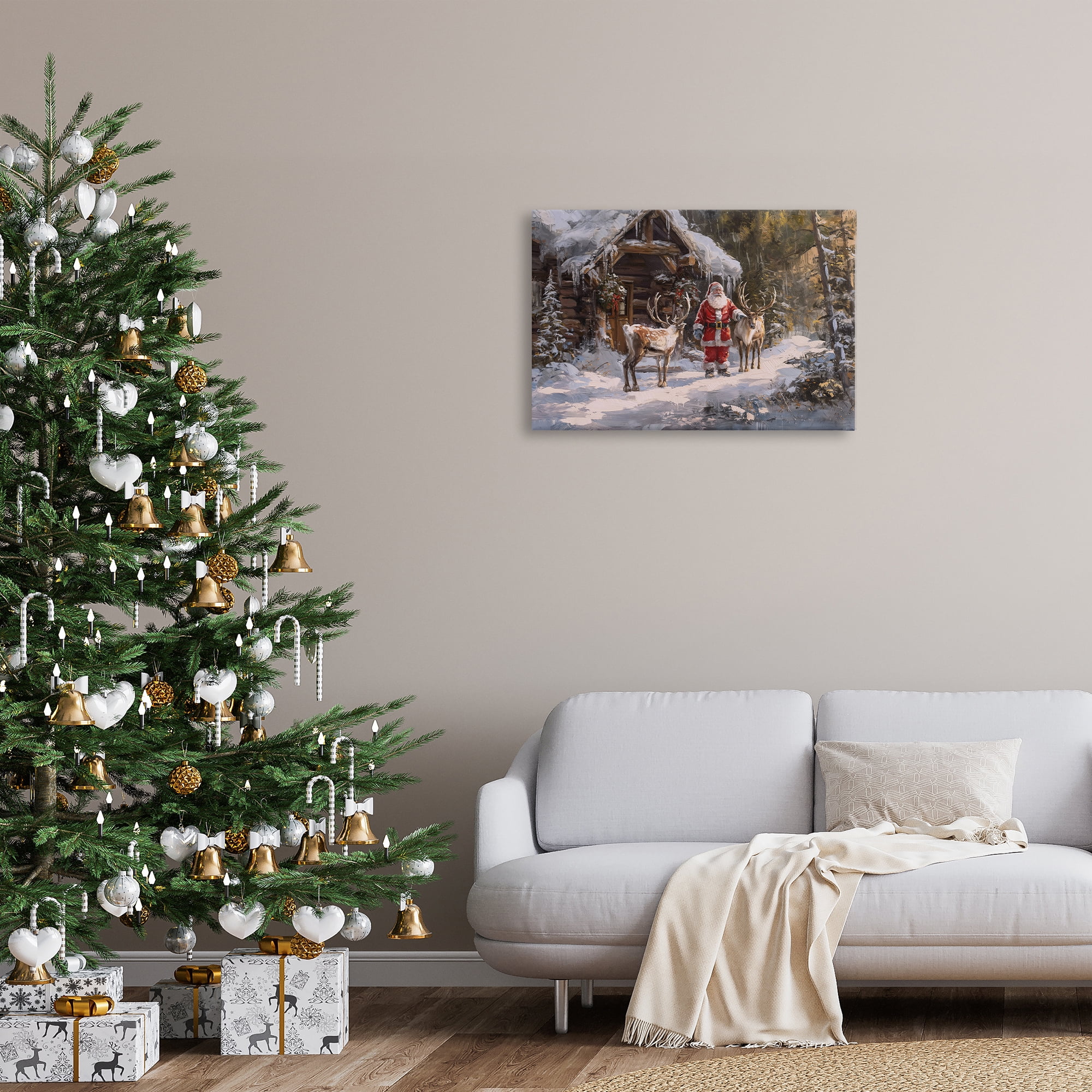 Stupell Industries Traditional Santa by Cabin Holiday Painting Gallery Wrapped Canvas Art Prints Wall Art, 30 x 20