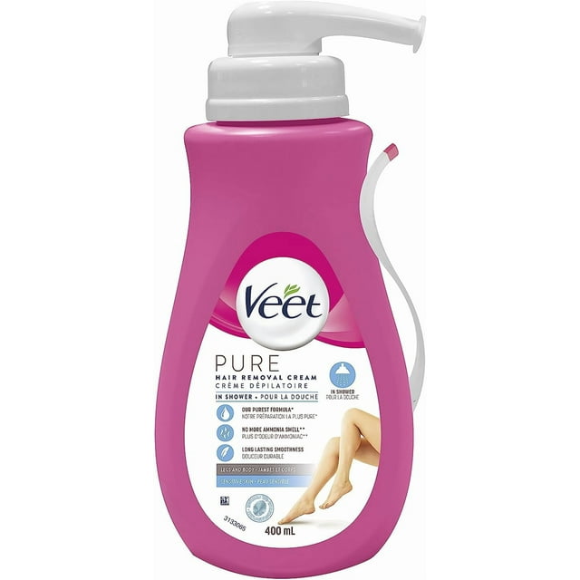 Veet® Pure™Hair Removal Cream for Sensitive Skin – Legs & Body Hair Remover with No Ammonia Smell, In- Shower Hair Removal Formula for Quick & Smooth Results, 400 mL