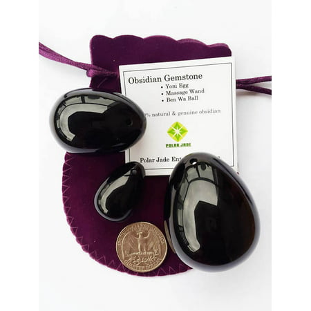 Polar Jade Obsidian Gemstone Yoni Eggs 3-PCS Set, Drilled with Unwaxed String & Instructions, for Strengthening Yoni Pelvic Floor Muscles, L, M and S 3 Sizes, 100% (Best Way To Strengthen Pelvic Floor Muscles)