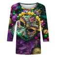 thumbnail image 4 of Jsaierl Womens Mardi Gras Shirts 3/4 Length Sleeve Crewneck Tee Top Funny Mask Graphic Print 2025 Fashion Carnival Party Blouses, 4 of 5