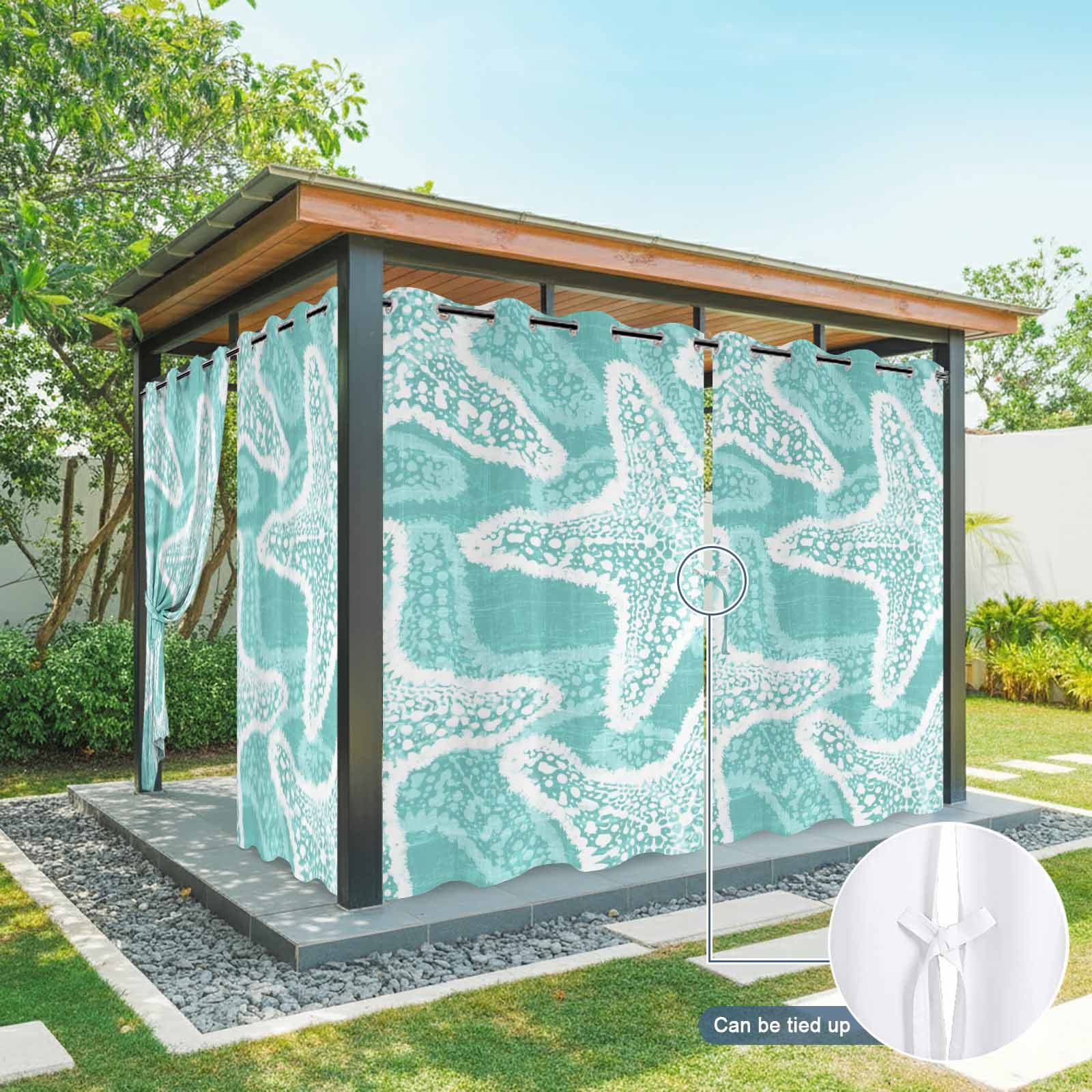 Aqua Starfish Outdoor Curtains for Patio, Coastal Summer Ocean Beach Nautical Modern Sunshade Privacy Drapes Grommet Waterproof Outside Curtains for Porch/Cabana/Balcony 54"x 108", 1 Panel