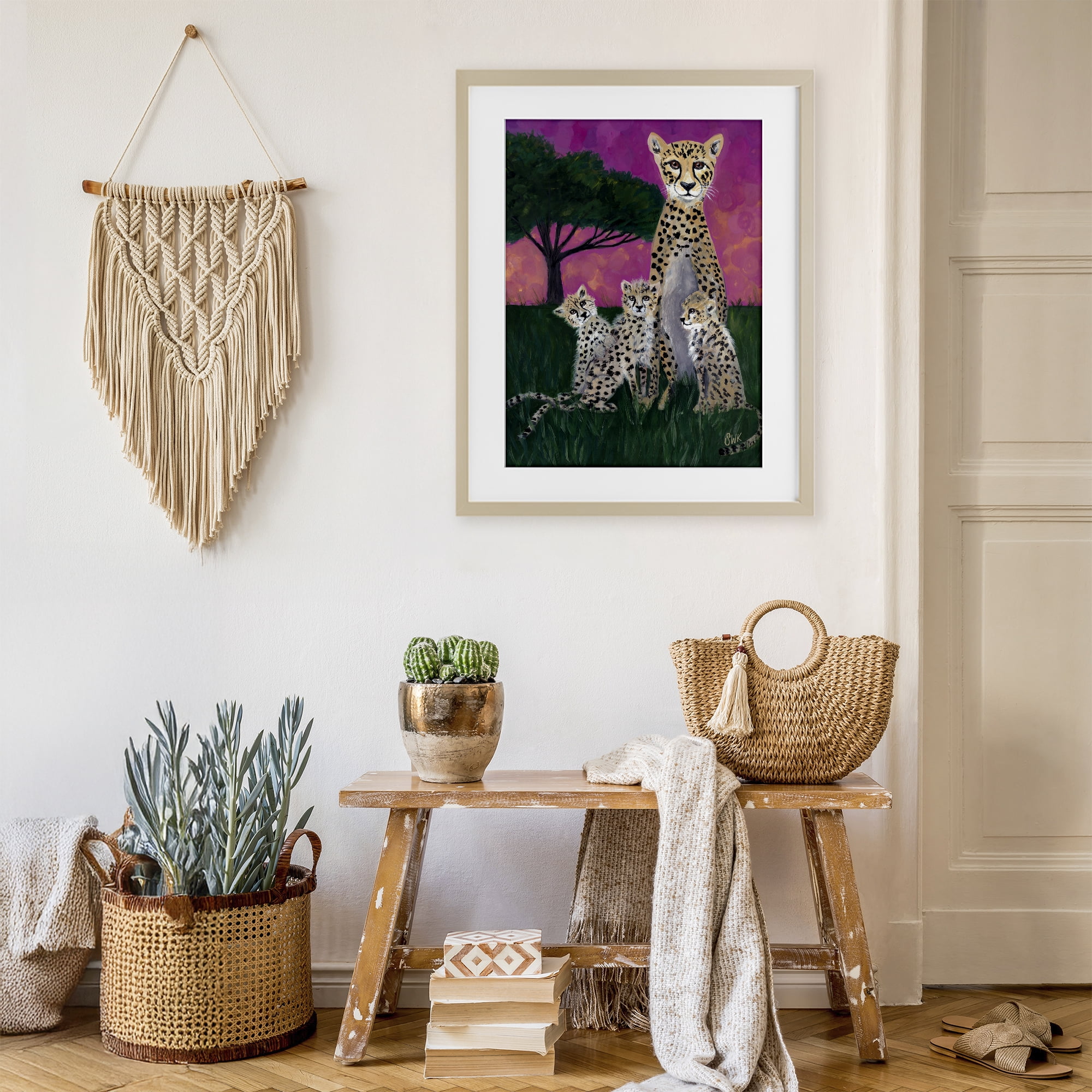 Stupell Industries Mama Cheetah & Her Cubs Birch Framed Print Under Glass, design by Sarah Waldron Kimball
