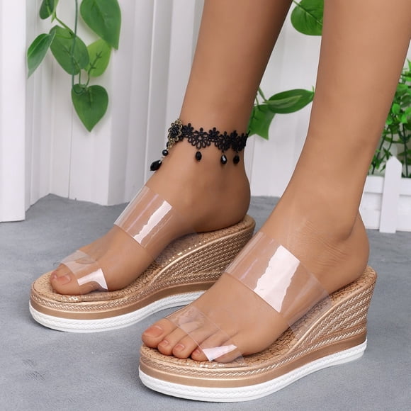 Commforr Women's Platform & Wedge Sandals Walking Sandals Women Women's Sandals Womens Dress Sandals Women's Wedge Sandals New Slide Sandals Women's Clear Strap Open Toe Heels Clear 9