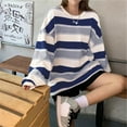 thumbnail image 3 of Lnzyyephy Women’s Casual Long Sleeve T-shirt Fashion Stripe Printing Round Neck Loose Pullover Tops, 3 of 5
