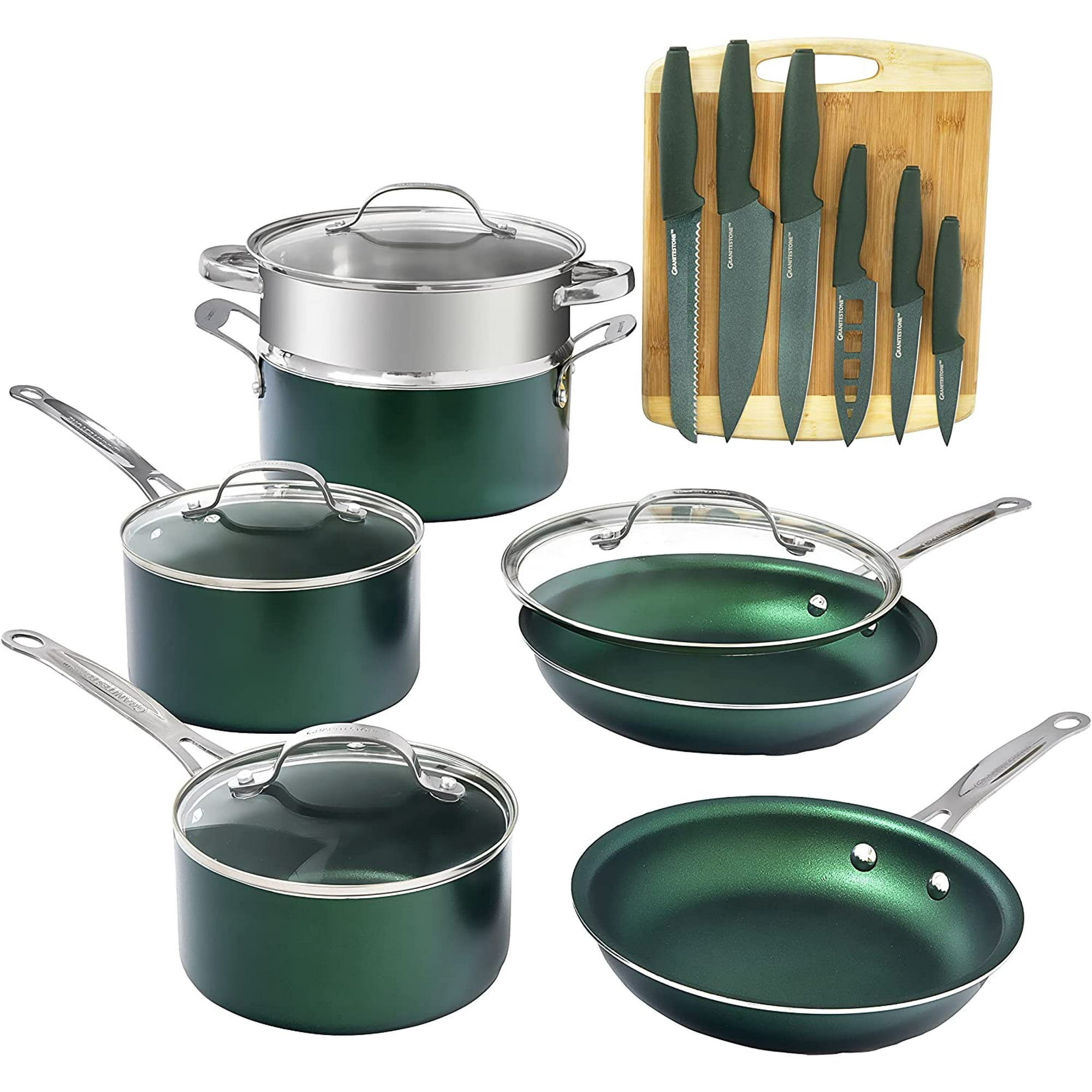 Carote Nonstick Granite Cookware Sets, 9 Pcs Brown Granite Pots and
