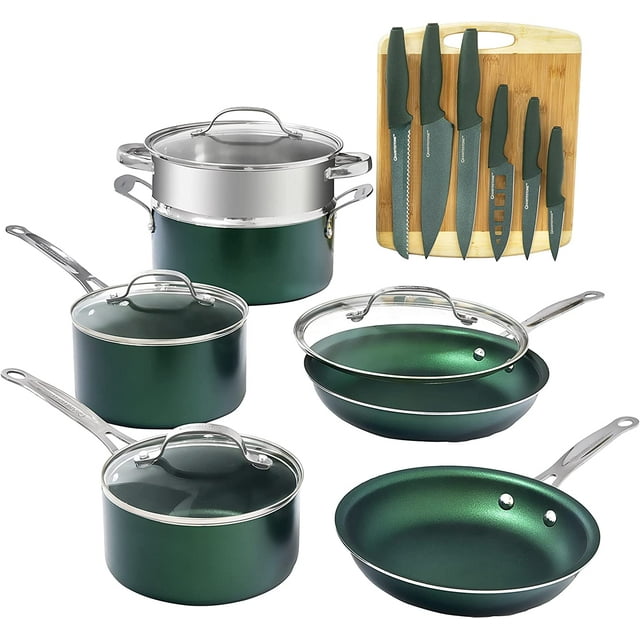 Granitestone Emerald 17 Nonstick Pots & Pans Set, Cookware Set + Knife Set