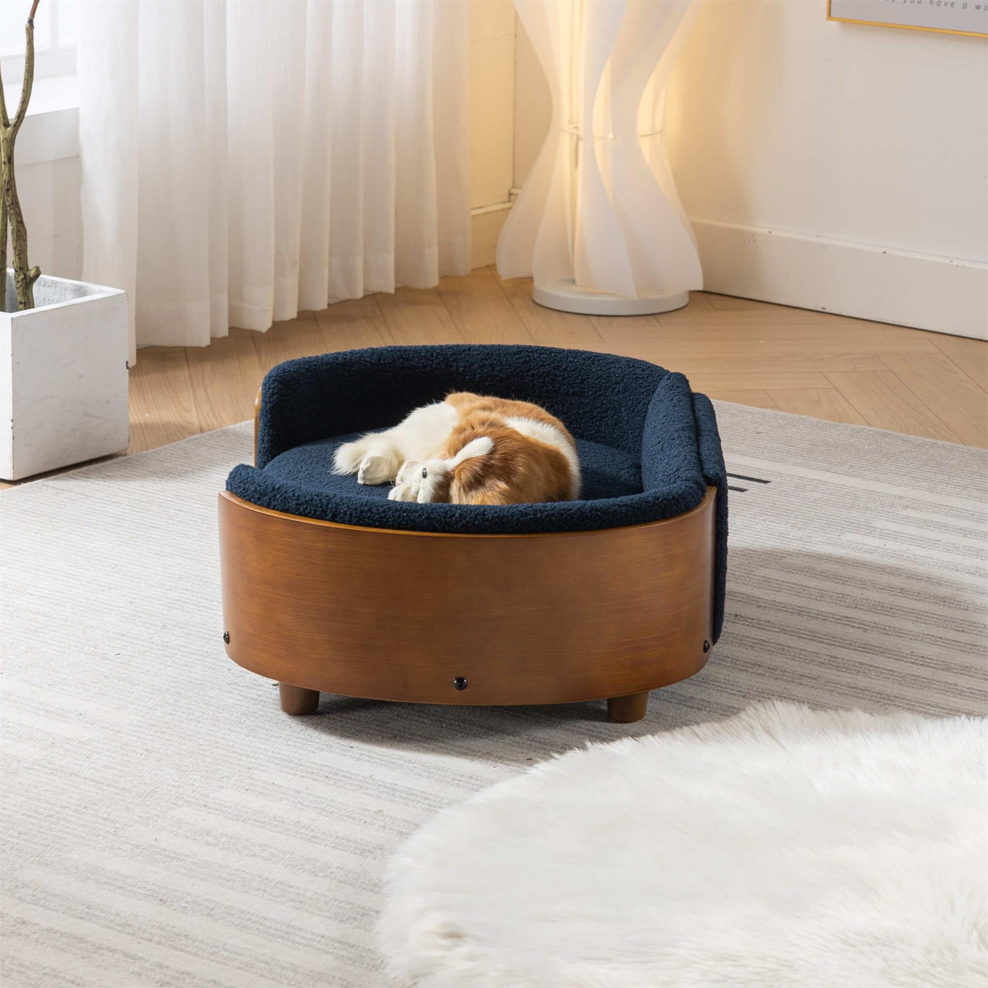 Pefilos 30" Elevated Pet Dog Bed with Solid Wood Legs and Walnut Bent Wood Back, Cashmere Cushion, Pet Sofa for Indoors Dogs, Dark Blue Pefilos 30" Elevated Pet Dog Bed with Solid Wood Legs and Walnut Bent Wood Back, Cashmere Cushion, Pet Sofa for Indoors Dogs, Dark Blue
