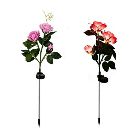 

EIMELI 2PCS Outdoor Waterproof Led Decorative Flower Lamp Wireless Solar Rose Light With Solar Charging Board For Yard Porch Garden Memorial Cemetery Backyard Flowerbed