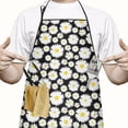thumbnail image 2 of Black Daisy Flower Pattern Apron-Garden Aprons for Women with Pockets-Cotton Linen Waterproof Kitchen Cooking Gardening Aprons Adjustable for Kitchen,Cooking,BBQ and Salon 33x27 Inch, 2 of 6