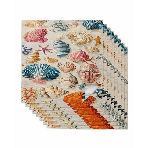 nqOlkjepod Coastal Shell Cloth Napkins Set of 8 Reusable Dinner Napkins, Summer Nautical Shell Beach Starfish Cocktail Napkin Washable Table Napkins for Wedding/Holiday Party/Baby Shower 20"x20"
