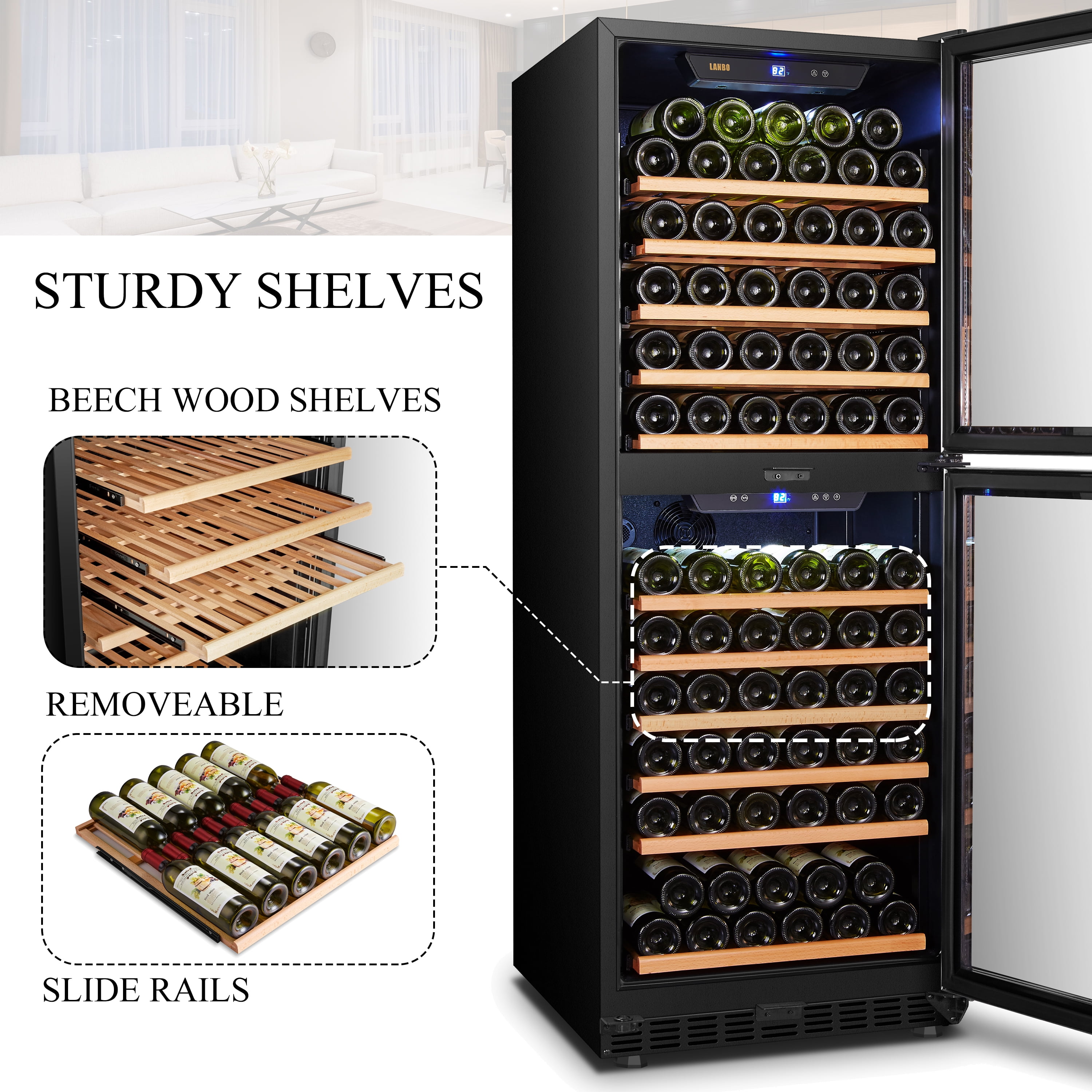 Lanbo 130 Bottle Built-in Dual Zone Wine Refrigerator 24 inch Width