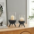 thumbnail image 2 of Danya B. Molta Modern Black Metal Bold Pedestal and Glass Pillar Hurricane Candle Holder - Large, 2 of 11