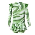 thumbnail image 6 of WOXIHUAN Girls 2 Piece Rash Guard Swimsuit Summer Printed Zipper Swimwear with Skirt Ruffle Long Sleeve Bathing Suit for 2-12T Green 6-8 Years, 6 of 7