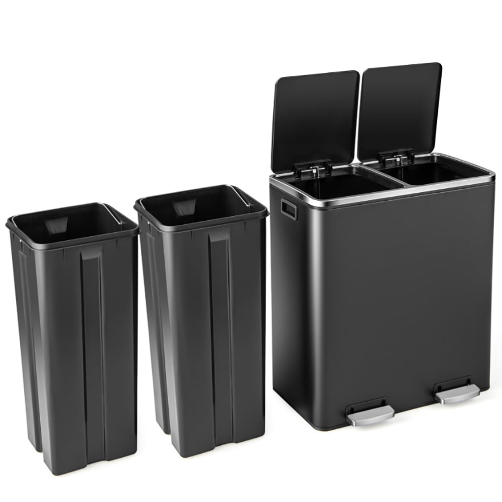 Barara King Trash and Recycling Bin, Kitchen Garbage Can Rubbish Bin,16 Gallon Dual Step Trash Can-Black