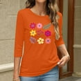 thumbnail image 4 of Runfenguu Workout Top For Women Womens T Shirts Loose Fits Ladies' Fashion Floral Printed Round Neck 3/4 Sleeve T-Shirt Shirt Sleeve Round Neck Top/Shirt, 4 of 6