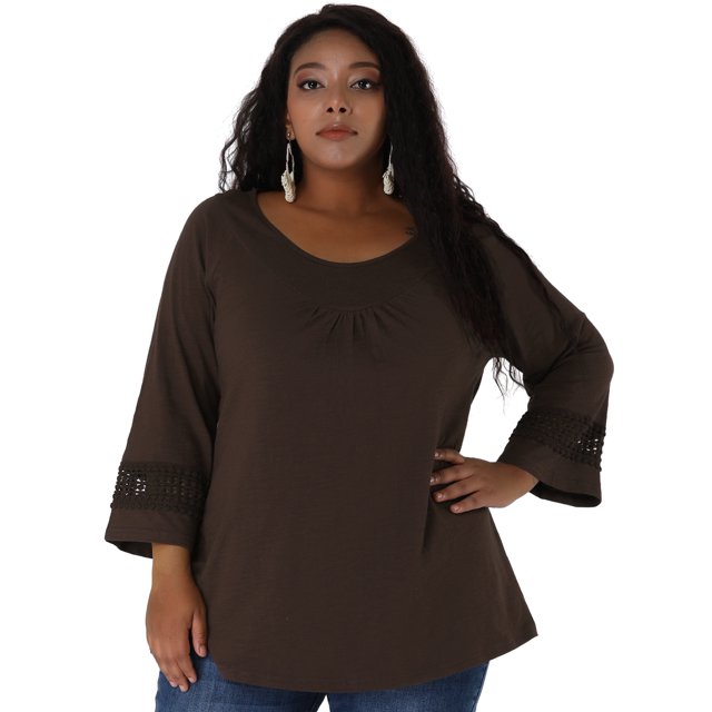 Kimono con Panel de Ganchillo Agnes Orinda TalGrande 4XL Café