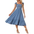 thumbnail image 1 of INSPIRAR CHIC Vestido de Verano para Mujeres con Cuello Cuadrado, Volantes, Vestido Midi Boho en Gris Azul Talla S, 1 of 6