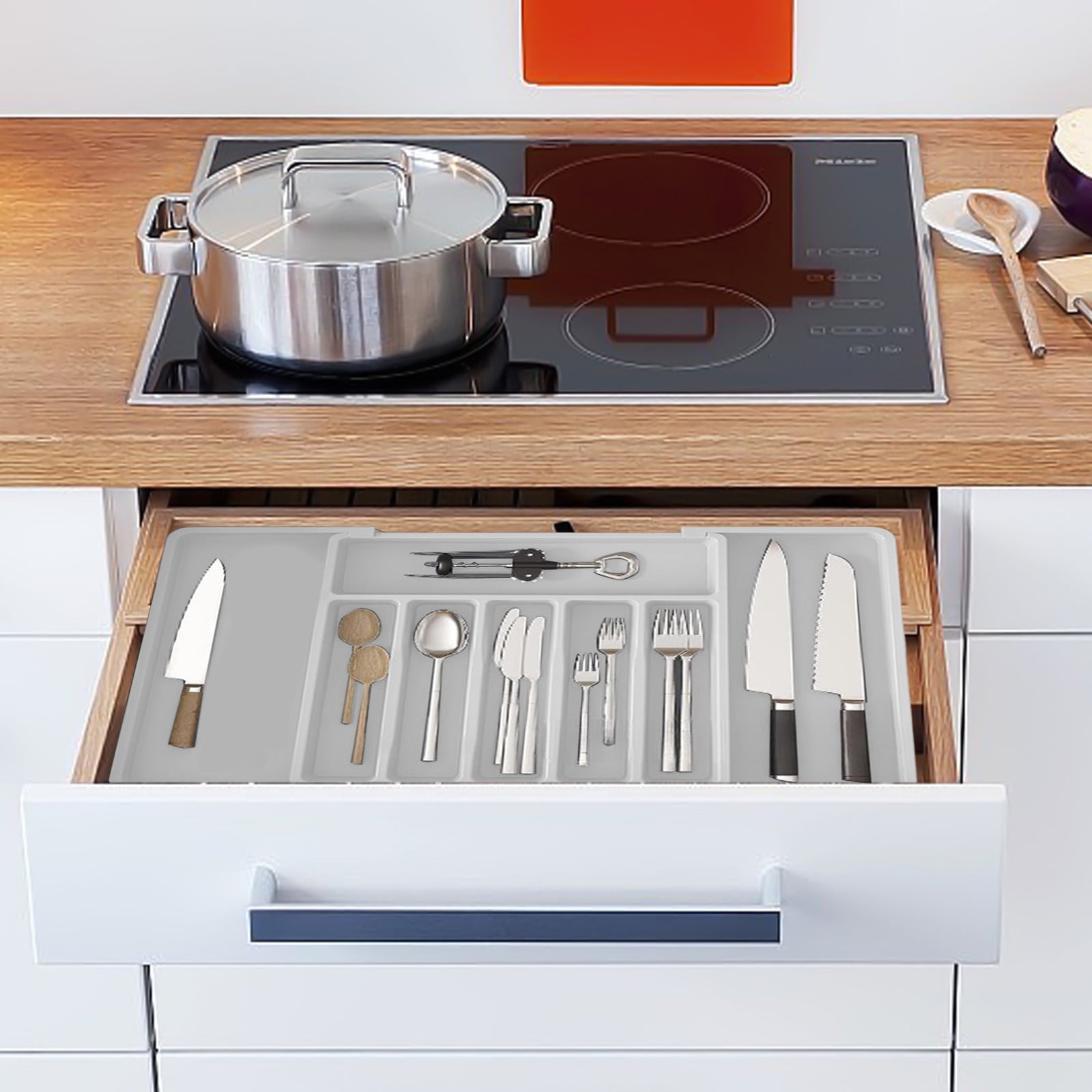MERILER Expandable Silverware Drawer Organizer - Large Capacity, Adjustable Utensil Storage for Forks, Knives, and More - Multipurpose Kitchen Organizer