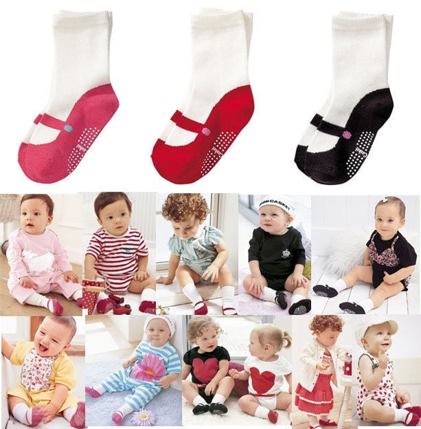 3 pairs/lot 0-24m classic baby socks anti skid for shoes 