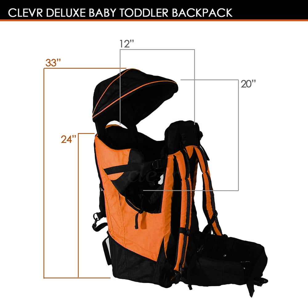 Clevr Deluxe Baby Backpack Hiking Cross Country Lightweight Carrier w Stand and Sun Shade Visor Orange Walmart