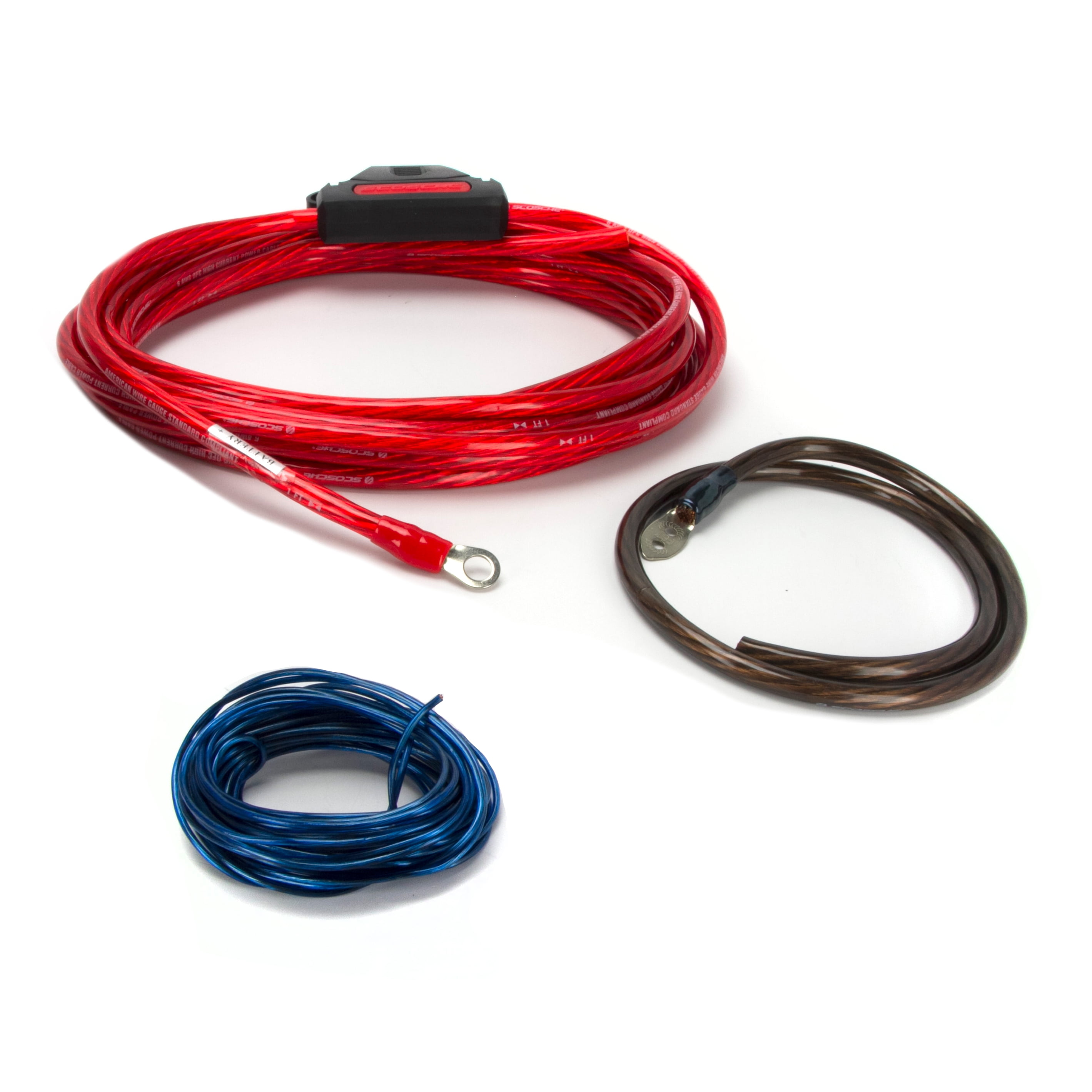 Scosche KPA6CCF Trousse de câblage d’amplificateur 2 canaux calibre 6 pour haut-parleurs et caissons de basses d’auto avec câbles d’alimentation et de mise à la terre KT AMP 1200W