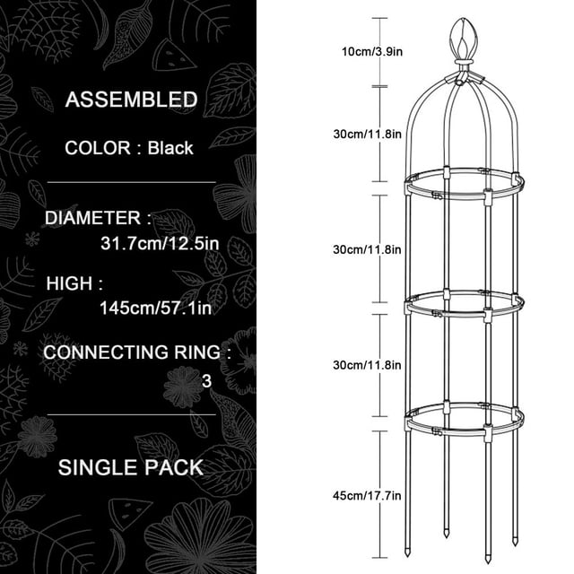 Plant Trellis Garden Obelisk Tool Set Durable Planting Support Frame Butterfly Clip Metal Black Tower Flower Stand