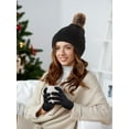 thumbnail image 2 of ‎TACYKIBD Women Winter Knitted Beanie Hat Glove Set Faux Fur Pom Slouchy Hat and Full Finger Knitted Gloves, 2 of 12
